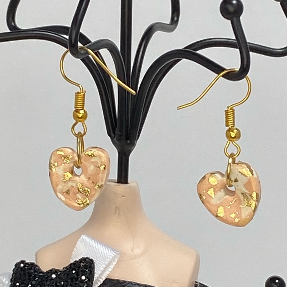 Unique Handmade Polymer Clay Heart Drop Earrings